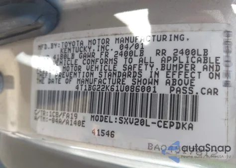 2001 Toyota Camry Ce from USA, damaged, VIN 4T1BG22K61U086001